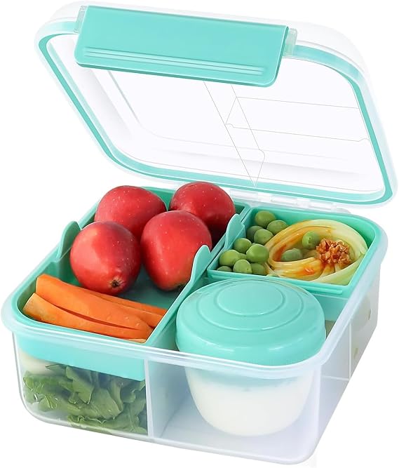 1250ML Bento Lunch Box with Compartments Salad Boxes for Lunch with Dressing Container Sandwich Box Square Bento Box for School Office Picnic (Green)