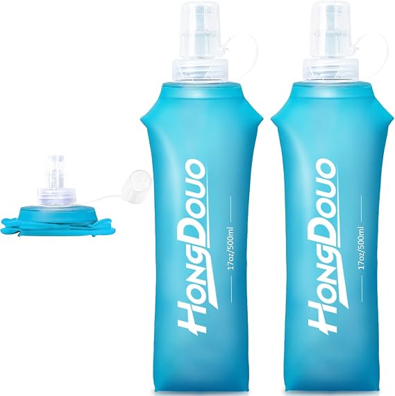 2 Packs Soft Flask, 17oz/500ml TPU Collapsible Soft Water Bottle for Hydration Pack, Running Vest, BPA-Free Folding Water Bottles for Hiking Cycling Climbing Running Outdoor Sports