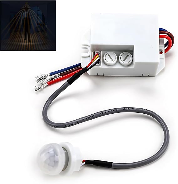 Mini PIR Sensor, Small PIR Sensor Motion Detector Indoor, Ceiling Flush Mount, Infrared Detector with Adjustable Time Delay, Energy-Efficient Lighting, Suitable for LED and Incandescent Lamps, 8m/360°