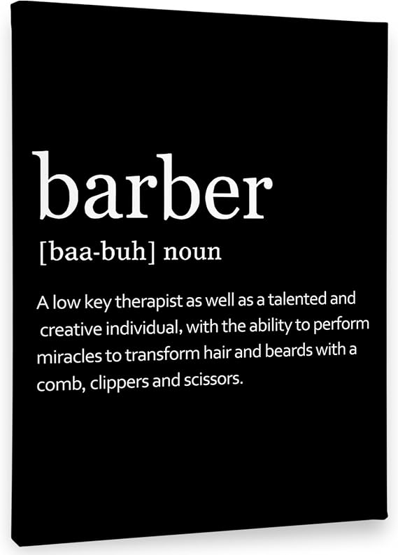 PHAMTE Barber Definition Wall Art, Barber Shop Decor, Modern Barbershop Barber Quote Print Framed Canvas Painting Artwork For Home Office Living Room Salon Barbershop Decor(11x14 Inch) (Black)