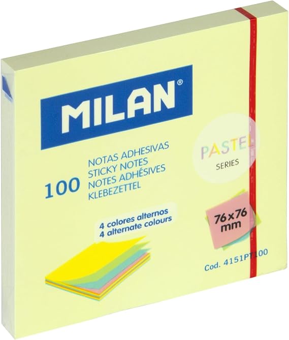 Pad of 100 Sticky Notes Alternating Colours 76 x 76 mm, Pastel MILAN Series, 4151PT100