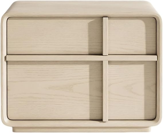 Bedside Table Double Drawer Nightstand with Handles for Bedroom Storage and Organization Bedroom(White,Large)