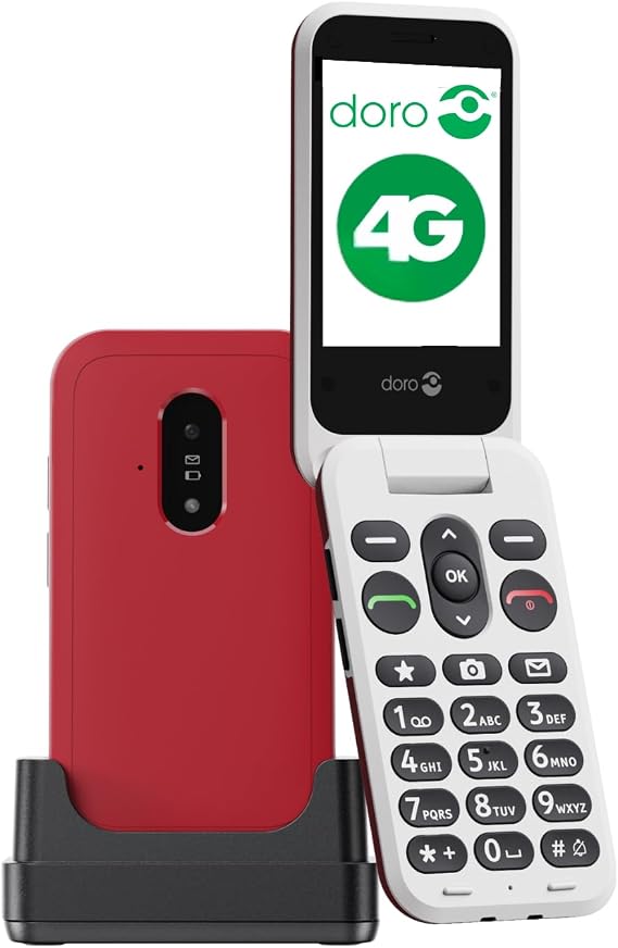 Doro Leva E22 Basic 4G Flip Mobile Phone for Elderly - Red