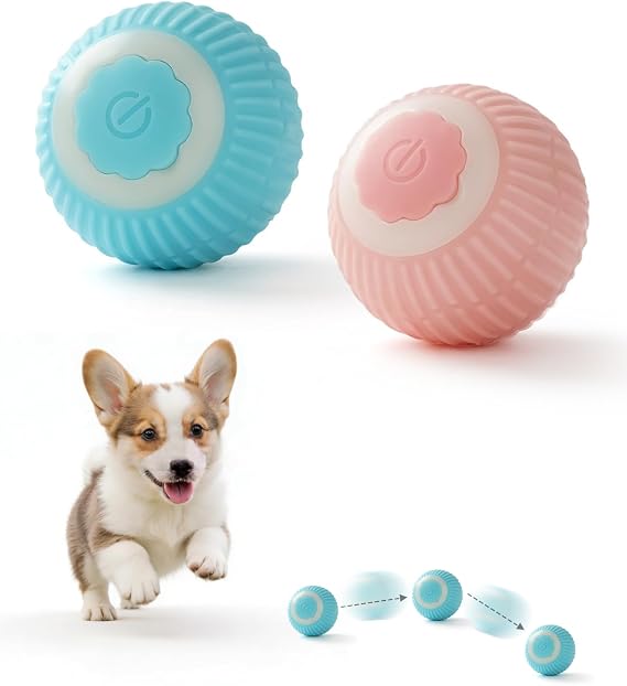 2 Pcs Interactive Dog Ball Toys, Electric Rolling Pet Toy Ball (Blue and Pink)