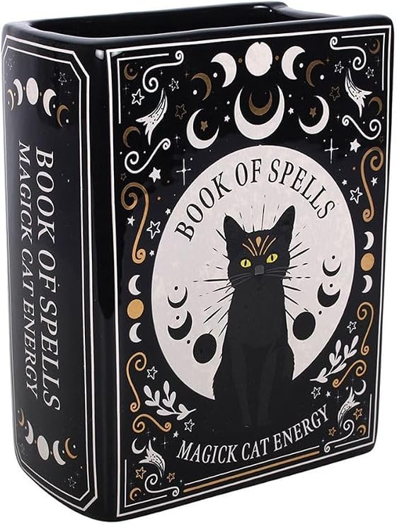 Something Different Black Cat Magick Book Shaped Flower Vase