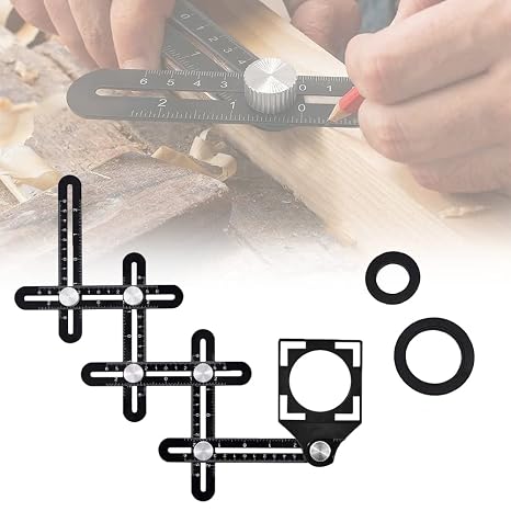 Suitable for multi-angle measuring ruler, tile flooring, multi-purpose tool, black angle stencil, tool, aluminum alloy, angle stencil, 6 edge style tool, carpentry, DIY, ceramic tiles