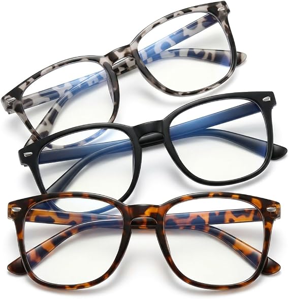 3 Pcs Blue Light Blocking Glasses for Men and Women, Computer Glasses for Screen Protection, Gaming Glasses for Eye Strain Relief, Lightweight Frames for Work, Reading, Gaming and Everyday Use