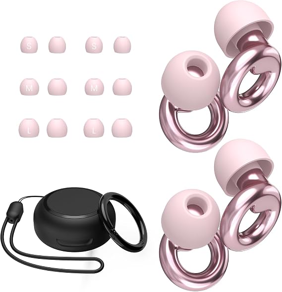 JUSTRVN Ear Plugs for Sleeping,2 Pairs of Stylish Reusable Noise Reduction Earplugs with 8 Pairs Tips & case,Hearing Protection Earplugs for Concert,Travel,Work,Live Events - 25dB-30dB