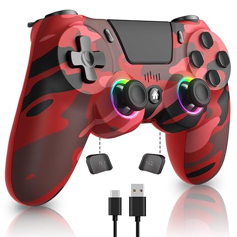 ancihdgm Wireless Controller für PS4 Game Controller kompatibel mit PS4/Pro/Slim/PC/P3/Android/IOS Gamepad mit Programmierung/Dual Vibration/6-Achsen Gyro Sensor/LED-Licht/Touchpanel/Kopfhörerbuchse