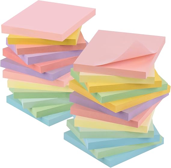 ZCZN 1920 PCS Sticky Notes, Pack of 24 Notepads, 76 x 76 mm Self-adhesive Notes, 80 Sheets per Pad, 8 Soft Colors
