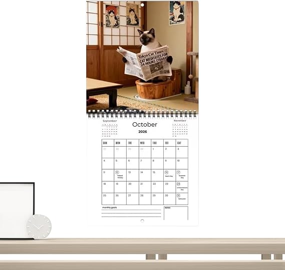 2026 Cat Wall Calendar Monthly Thick Paper with Notes