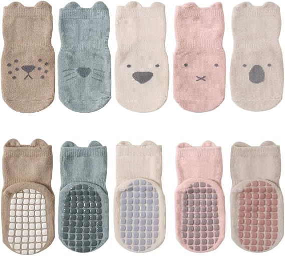 FedMois Cotton Non-Slip Socks for Baby Boy Girl Pack of 5