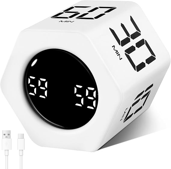 Cuteefun Rotating Cube Visual Timer, Hexagon Pomodoro Timer, White