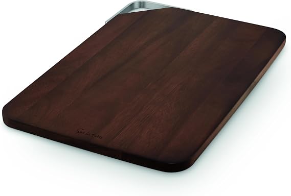 Sur La Table Large Rectangular Chopping Board, Serving Board, Acacia Wood, Brushed Nickel Handle, Walnut Colour, SLT847103