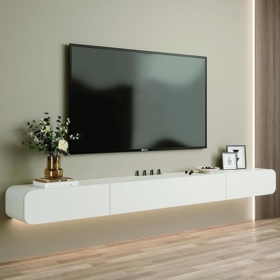 Solid wood Floating TV Stand, With 2 drawers floating tv cabinet, Floating tv unit wall mounted, completely assembled living room wall mounted tv unit (White, 160cm)
