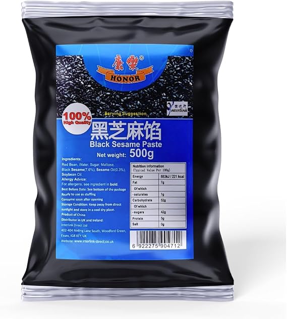 Honor Assorted Paste | Authentic Sweet Filling for Mooncakes, Pastries & Desserts | 400g-500g (Black Sesame Paste 500g)