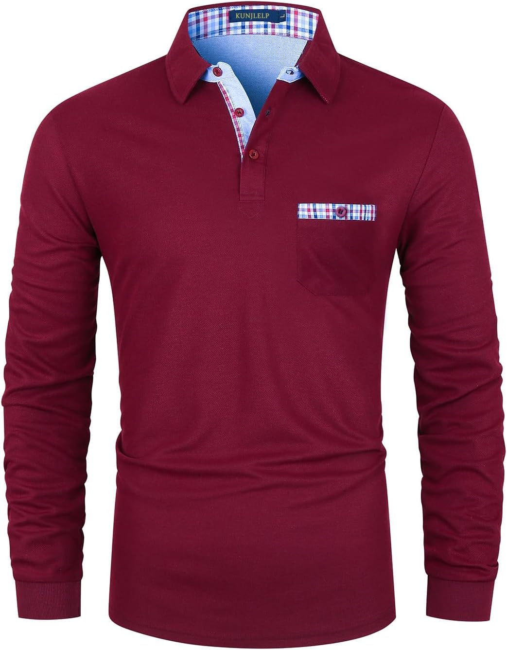 KUNJLELP Polo Shirt Mens Long Sleeve Cotton T Shirts for Men Casual Slim Fit Golf Tennis Sports Polo Shirt