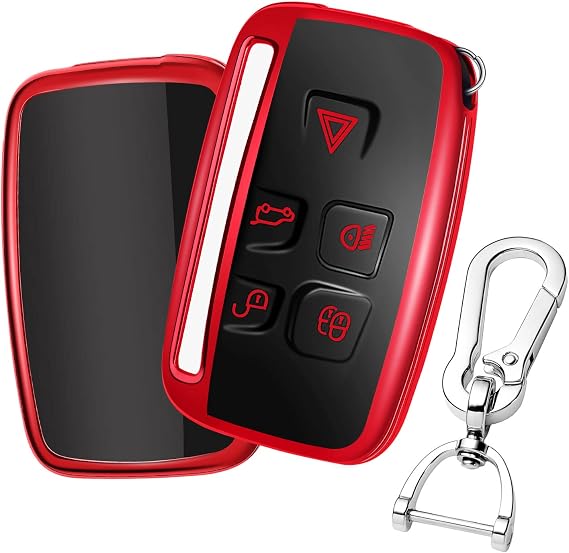 QBUC Car Key Cover for 5 Button Soft TPU with Keychain Anti-dust Protection Car Remote Key Fob Case Cover (Red)