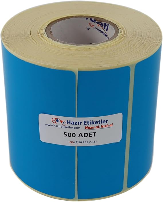 PP Opak Renkli Etiket 90mm x 90mm Ruloda 500 Adet 40mm Kuka Çapında Cam Yüzeylere İz Bırakmayan Etiket (Mavi)