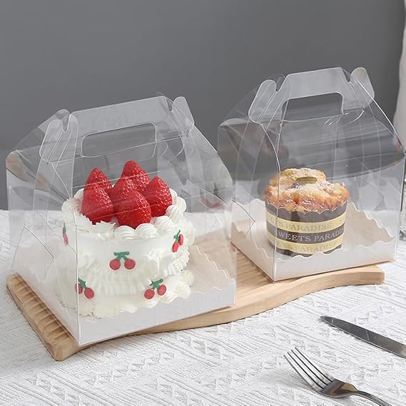 15PCS Transparent Cake Boxes,4 Inch Clear Cake Box Square Plastic Cake Box Cupcake Box Display Box Carrier with Holder Individual Cake Boxes for Dessert Candy Cakes 15PCS-4 Inch