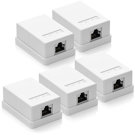 deleyCON CAT 6a Network Socket 1x RJ45 Socket FTP 10 Gbit Pack of 5 - White