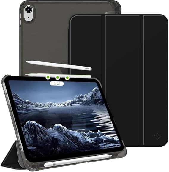 UnDePlus iPad Air 5. Nesil 10.9 ile uyumlu Kılıf Flip Cover Kalem Bölmeli PC Case-10.Nesil DEĞİL-A2588 A2589 A2591 Siyah