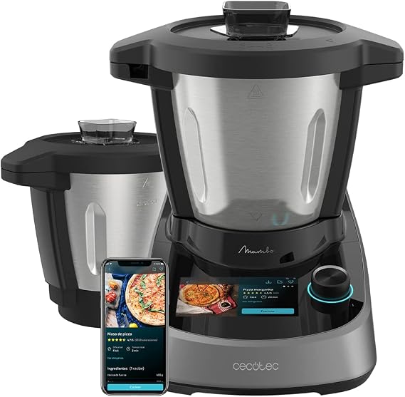 Cecotec Robot de Cocina Multifunción Mambo Touch con Jarra Habana, 1600 W, 37 Funciones, Pantalla Táctil TFT 5" con Recetario Integrado, 3,3 Litros, APP, Báscula y Jarra de Acero Inox + Habana