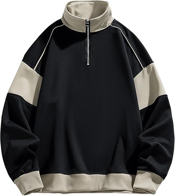 Bhmobp Men's Half-Zip Sweatshirt, Autumn Clothes, American Casual, Long-Sleeve, High-Neck, Pullover, Simple, Stylish, Casual, Soft, Comfortable, Long-Sleeve T-Shirt, Roomwear