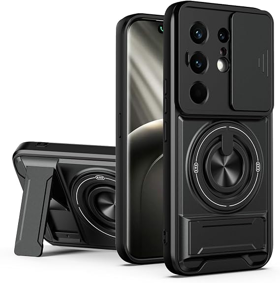 Compatible with Tecno Camon 50 Pro 4G Case Cover,Compatible with Tecno Camon 50 Pro 4G with Slide Camera Cover Phone Stand Protective Case Black