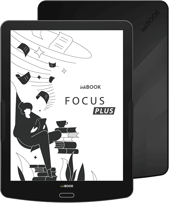 inkBOOK Focus Plus Black - 7.8 Inch E-Book Reader with Eye-Friendly 300 DPI Display Lighting & Android Supported Onleihe Skoobe Nextory Apps 32GB Bluetooth USB-C Ad-Free