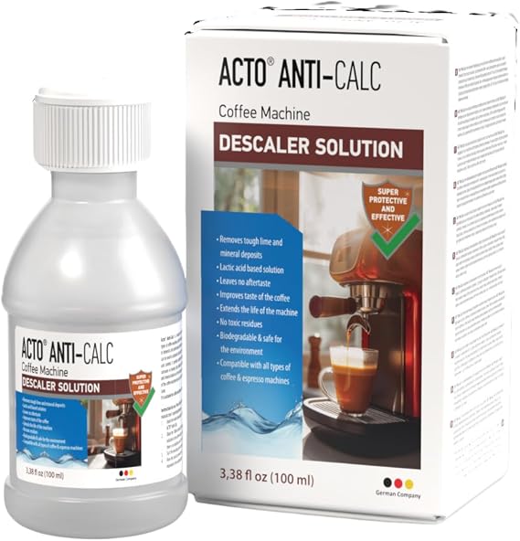 ACTO® ANTI-CALC 100 ml - Espresso Makinesi, Kahve Makinesi Kireç Çözücü, Her Tür Kahve Makinesi ve Su Isıtıcısı için Sıvı Kireç Çözücü