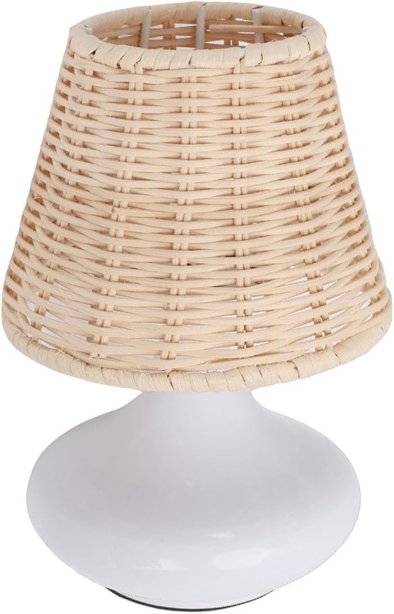 Rattan Bedside Table Lamp, Minimalist Vintage Lampshade Table Lamp, Desk Lamp Night Stand Light for Bedroom Living Room Office Decorative (White) [Energy Class A]