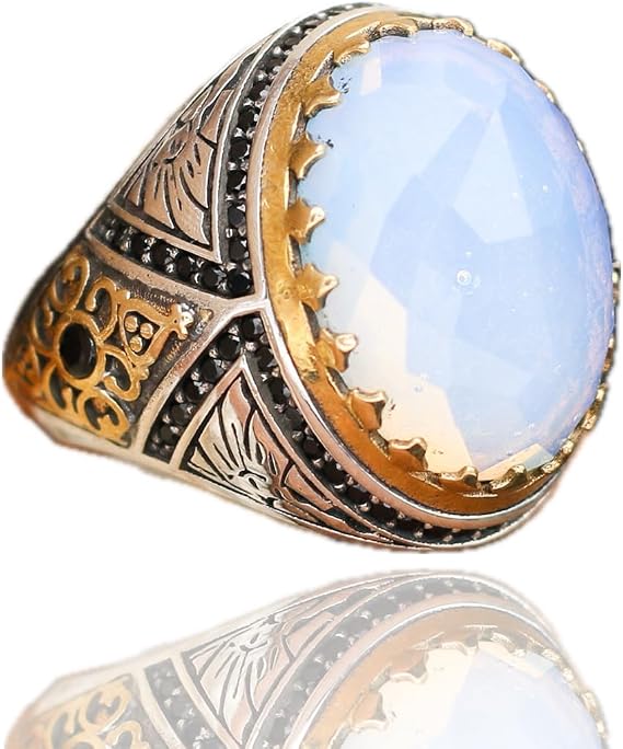 Moonstone Ring For Men, Silver Ring With Stone For Men, Stone Ring For Men, Turkish Silver Ring, White Zircon Ring Men