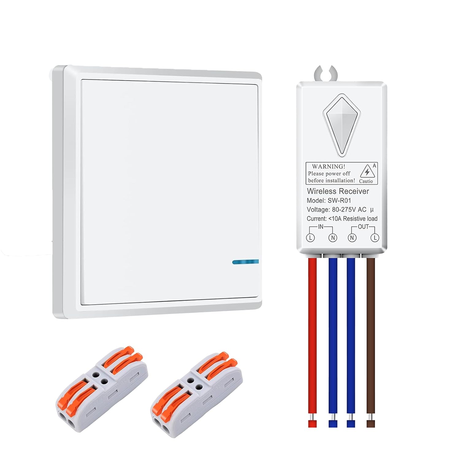 Wireless Light Switch Kit,NineLeaf Wireless Switches for Lights AC 80~275V,Kinetic Switch Remote Control Range 400m,Cordless RF Remote Control,10A 1000W for Lighting Fixtures and other Appliances