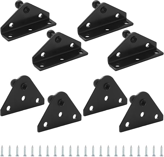 10MM Ball Stud Mounting Bracket, Gas Strut Mounting Brackets for Gas Shock Spring Strut Prop Lift Support, 4pcs L-Type, 4pcs Flat-Type and Screws, Black