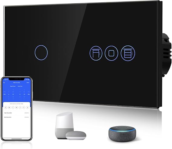 BSEED Alexa WiFi Touch Sensor Touch Switch Single 1-Way Remote Control with Smart Life/Tuya App with Smart Roller Shutter Switch Blind Switch Alexa and Google Home Compatible Black