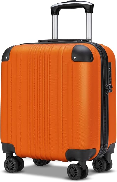 Bargiotti ABS Suitcase, Carry-on Bag, Carry Case, Large Capacity, Ultra Lightweight, TSA Lock, Double Casters, Silent, For Travel and Business, orange