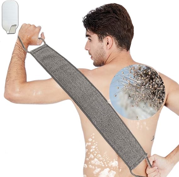 Duş için Kabak Geri Yıkayıcı, Duş Akne için Doğal Yumuşak Keten Geri Eksfoliye Edici Temizleyici, Ekstra Uzun Arka Ovma Yıkayıcı, Çift Taraflı Banyo Eksfoliye Edici Scrubber, Erkekler/Kadınlar için Derin Temiz ve Canlandırıcı Cilt