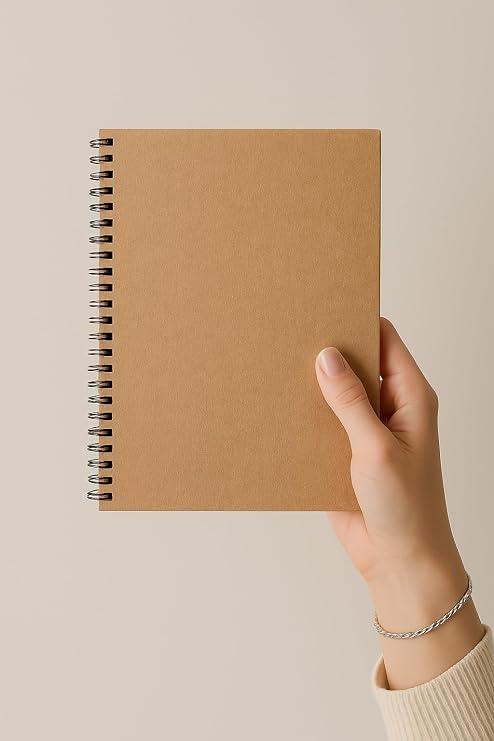Fark Tanıtım Çizgisiz Spiralli Not Defteri, A5 Boyut (15x21 cm), 60 Yaprak, 90gr. Ivory Kağıt, Ofis İçin Uygun (Kahverengi)