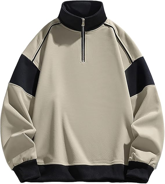 Bhmobp Men's Half-Zip Sweatshirt, Autumn Clothes, American Casual, Long-Sleeve, High-Neck, Pullover, Simple, Stylish, Casual, Soft, Comfortable, Long-Sleeve T-Shirt, Roomwear
