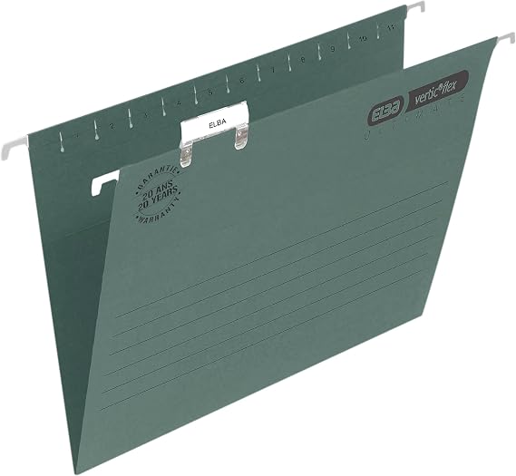 Elba Ultimate Foolscap Manilla Suspension Files, V-Base, 240 gsm - Dark Green (Pack of 50)
