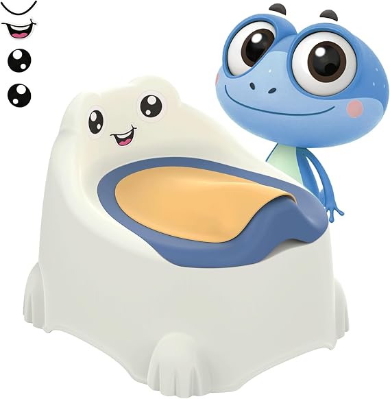 Potty - Potty Training Toilet Seat Travel Potty for Toddlers Toilet Potty with Removable Bowl, Splash Guard & Frog Expression Sticker Portable Toilet Potty for Kids Boys Girls Ages 1-6 Year Old, Blue