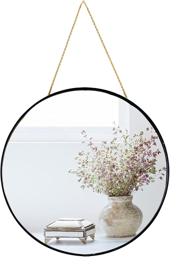 YCHMIR Small Round Wall Mirror,Bathroom Mirror (Black,30 cm)