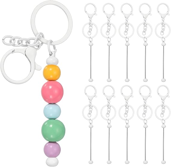 PATIKIL Beadable Keychains, Metal DIY Beaded Keychain Making Kit with Key Rings Blank Chain Bars with Lobster Hook for DIY Crafts
