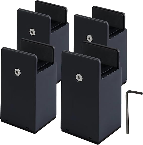 4 Inch Bed Risers with Adjustable Screw Clamp Heavy Duty Furniture Risers Set of 4 Furniture Leg Extenders for Bed Table Chair Sofa (100mm, Black)