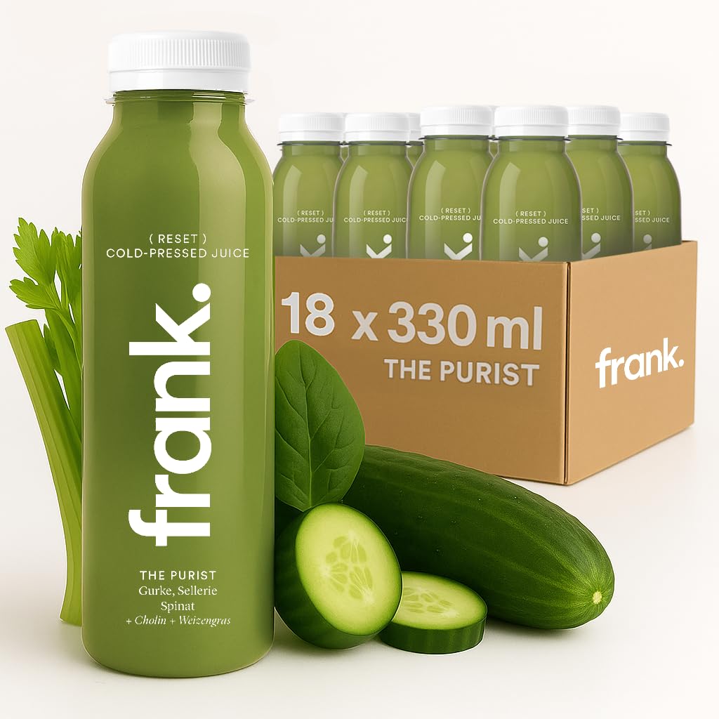 FRANK JUICE The Purist Cold Pressed Vegan Juice with Cucumber Spinach and Celery Including Disposable Pound 18 x 330 ml