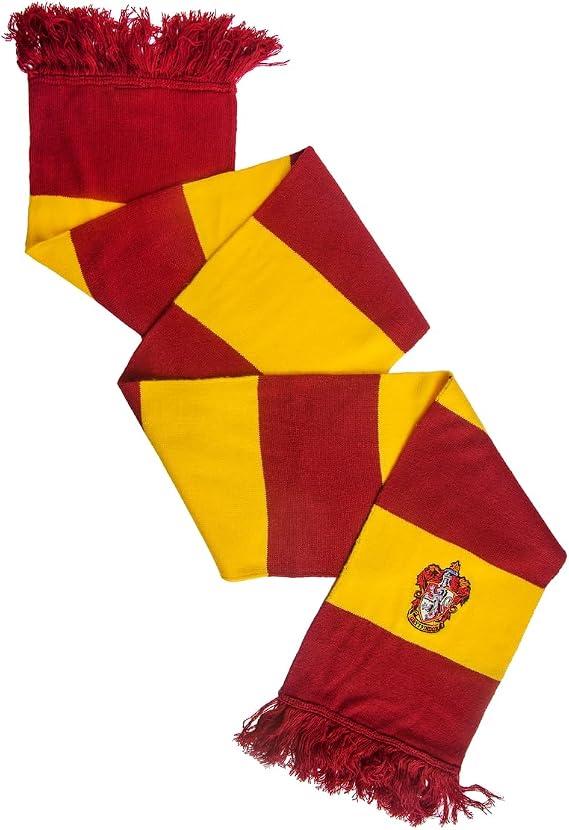 Harry Potter Gryffindor Scarf - Bold Red Gold Striped Design with House Crest - Fringed Knit Winter Accessory - HP Gifts for Men Women Kids Adults