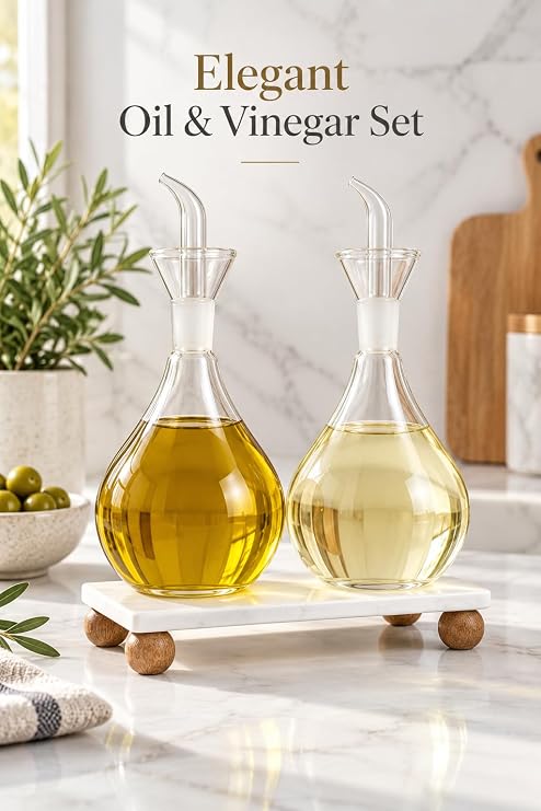 Mermer Standlı Ahşap Ayaklı 2'li Cam Yağlık Sirkelik Seti 900 ml
