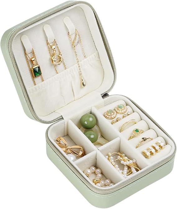 Travel Jewelry Case, Mini Travel Jewelry Box, Jewelry Organizer Case, Portable Small Jewelry Organizer Storage Boxes - Best Gift for Women Girls (Green)