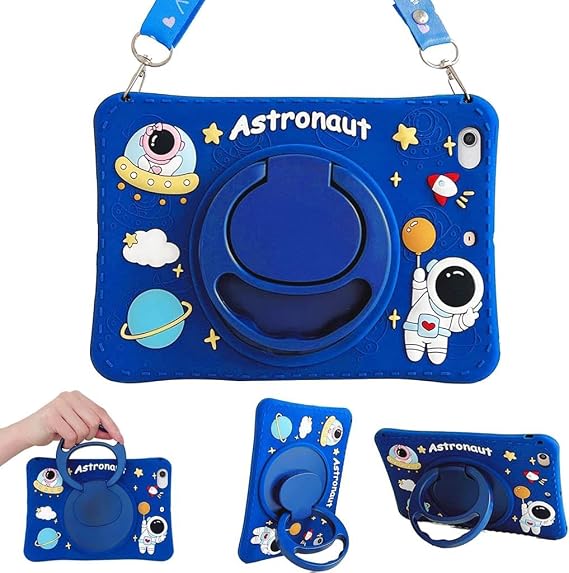 UnDePlus Samsung Galaxy Tab S6 Lite 2024 P620 P610 ile uyumlu Kılıf Cute Dolls Standlı Eğlenceli 3D Karekterli Çocuk Kılıfı 13-15-17 35-Sky Blue